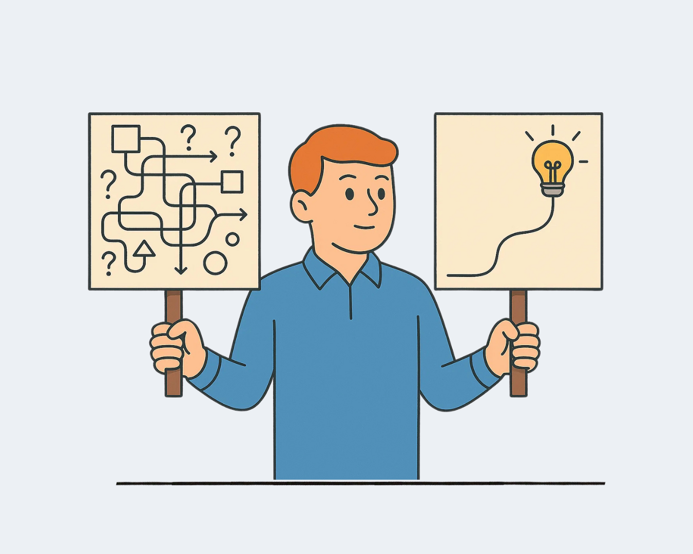 Illustration of a person choosing between a complex, tangled explanation and a simpler, clearer one — representing Occam’s Razor as a thinking tool.